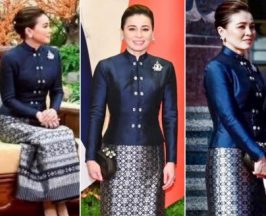 ทรงพระสิริโฉม พระราชินีฯ ในฉลองพระองค์ผ้าไหมลำพูนปักดิ้นเงิน