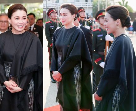 พระราชินี ในฉลองพระองค์ผ้าไหมมัดหมี่ เสด็จเยือนเวียงจันทร์